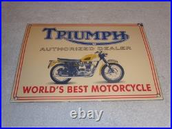 Vintage Triumph Motorcycles Dealer 14 X 10 Porcelain Metal Gasoline & Oil Sign