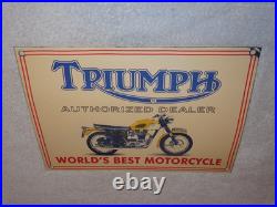 Vintage Triumph Motorcycles Dealer 14 X 10 Porcelain Metal Gasoline & Oil Sign