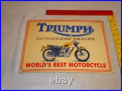 Vintage Triumph Motorcycles Dealer Porcelain Metal Gasoline Oil Sign