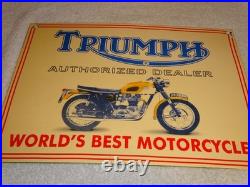 Vintage Triumph Motorcycles Dealer Porcelain Metal Gasoline Oil Sign