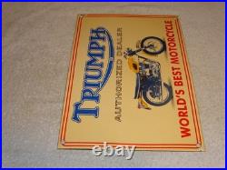 Vintage Triumph Motorcycles Dealer Porcelain Metal Gasoline Oil Sign