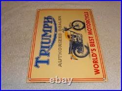 Vintage Triumph Motorcycles Dealer Porcelain Metal Gasoline Oil Sign