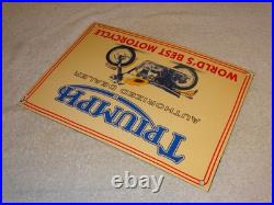 Vintage Triumph Motorcycles Dealer Porcelain Metal Gasoline Oil Sign