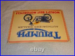 Vintage Triumph Motorcycles Dealer Porcelain Metal Gasoline Oil Sign