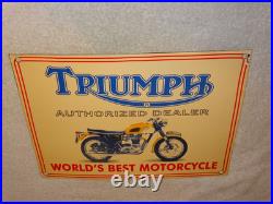 Vintage Triumph Motorcycles Dealer Porcelain Metal Gasoline Oil Sign