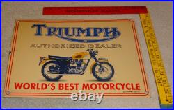 Vintage Triumph Motorcycles Dealer Porcelain Metal Gasoline & Oil Sign Lo Enamel