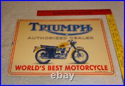 Vintage Triumph Motorcycles Dealer Porcelain Metal Gasoline & Oil Sign Lo Enamel
