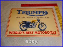 Vintage Triumph Motorcycles Dealer Porcelain Metal Gasoline & Oil Sign Lo Enamel