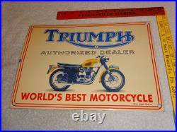 Vintage Triumph Motorcycles Dealer Porcelain Metal Gasoline & Oil Sign Lo Enamel