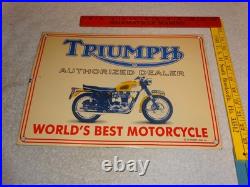 Vintage Triumph Motorcycles Dealer Porcelain Metal Gasoline & Oil Sign Lo Enamel