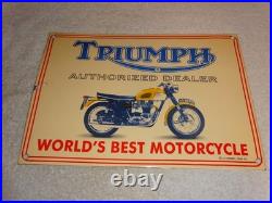 Vintage Triumph Motorcycles Dealer Porcelain Metal Gasoline & Oil Sign Lo Enamel