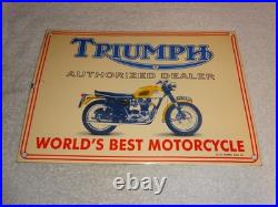Vintage Triumph Motorcycles Dealer Porcelain Metal Gasoline & Oil Sign Lo Enamel
