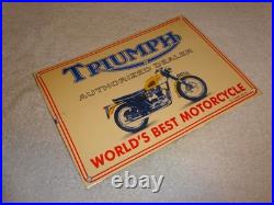 Vintage Triumph Motorcycles Dealer Porcelain Metal Gasoline & Oil Sign Lo Enamel