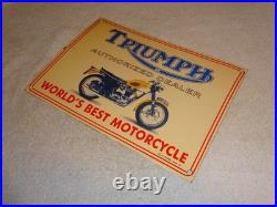 Vintage Triumph Motorcycles Dealer Porcelain Metal Gasoline & Oil Sign Lo Enamel