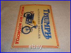 Vintage Triumph Motorcycles Dealer Porcelain Metal Gasoline & Oil Sign Lo Enamel