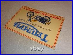 Vintage Triumph Motorcycles Dealer Porcelain Metal Gasoline & Oil Sign Lo Enamel
