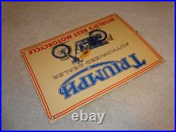 Vintage Triumph Motorcycles Dealer Porcelain Metal Gasoline & Oil Sign Lo Enamel