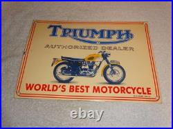 Vintage Triumph Motorcycles Dealer Porcelain Metal Gasoline & Oil Sign Lo Enamel