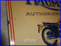 Vintage Triumph Motorcycles Dealer Porcelain Metal Gasoline & Oil Sign Lo Enamel