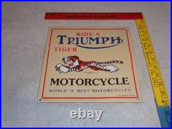 Vintage Triumph T110 Motorcycle Dealer Tiger 10 Porcelain Metal Gasoline? Sign