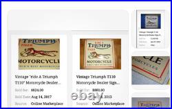 Vintage Triumph T110 Motorcycle Dealer Tiger 10 Porcelain Metal Gasoline? Sign