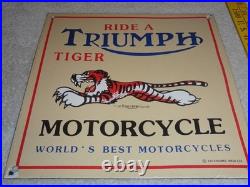 Vintage Triumph T110 Motorcycle Dealer Tiger 10 Porcelain Metal Gasoline? Sign