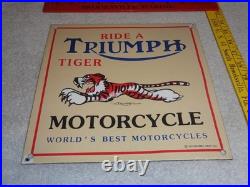 Vintage Triumph T110 Motorcycle Dealer Tiger 10 Porcelain Metal Gasoline? Sign