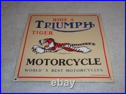 Vintage Triumph T110 Motorcycle Dealer Tiger 10 Porcelain Metal Gasoline? Sign