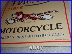 Vintage Triumph T110 Motorcycle Dealer Tiger 10 Porcelain Metal Gasoline? Sign