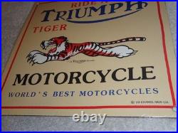 Vintage Triumph T110 Motorcycle Dealer Tiger 10 Porcelain Metal Gasoline? Sign