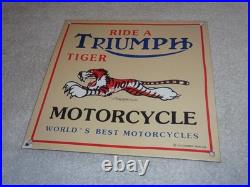 Vintage Triumph T110 Motorcycle Dealer Tiger 10 Porcelain Metal Gasoline? Sign