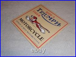 Vintage Triumph T110 Motorcycle Dealer Tiger 10 Porcelain Metal Gasoline? Sign