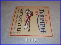 Vintage Triumph T110 Motorcycle Dealer Tiger 10 Porcelain Metal Gasoline? Sign