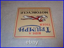 Vintage Triumph T110 Motorcycle Dealer Tiger 10 Porcelain Metal Gasoline? Sign