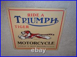 Vintage Triumph T110 Motorcycle Dealer Tiger 10 Porcelain Metal Gasoline? Sign