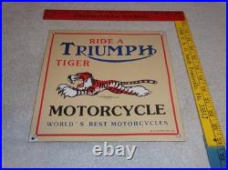 Vintage Triumph T110 Motorcycle Dealer Tiger 10 Porcelain Metal Gasoline? Sign