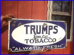 Vintage Trump Trumps Long Cut Tobacco Porcelain Metal Sign