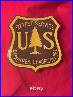Vintage U. S. Forest Service Metal Shield Sign Department of Agriculture 1960s
