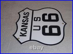 Vintage U. S. Route 66 Kansas United States 11 3/4 Porcelain Metal Gas Oil Sign