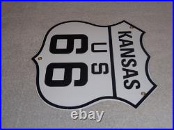 Vintage U. S. Route 66 Kansas United States 11 3/4 Porcelain Metal Gas Oil Sign