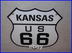 Vintage U. S. Route 66 Kansas United States 11 3/4 Porcelain Metal Gas Oil Sign