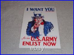 Vintage Uncle Sam I Want You For The U. S. Army Porcelain Metal Gasoline Oil Sign