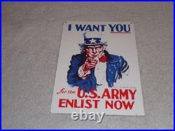 Vintage Uncle Sam I Want You For The U. S. Army Porcelain Metal Gasoline Oil Sign
