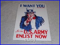 Vintage Uncle Sam I Want You For The U. S. Army Porcelain Metal Gasoline Oil Sign