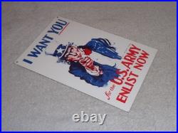Vintage Uncle Sam I Want You For The U. S. Army Porcelain Metal Gasoline Oil Sign