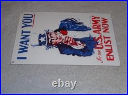 Vintage Uncle Sam I Want You For The U. S. Army Porcelain Metal Gasoline Oil Sign