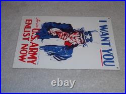 Vintage Uncle Sam I Want You For The U. S. Army Porcelain Metal Gasoline Oil Sign