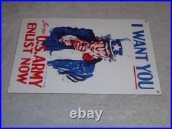 Vintage Uncle Sam I Want You For The U. S. Army Porcelain Metal Gasoline Oil Sign