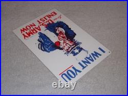 Vintage Uncle Sam I Want You For The U. S. Army Porcelain Metal Gasoline Oil Sign