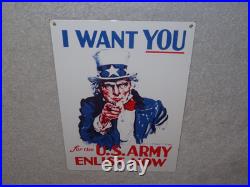 Vintage Uncle Sam I Want You For The U. S. Army Porcelain Metal Gasoline Oil Sign